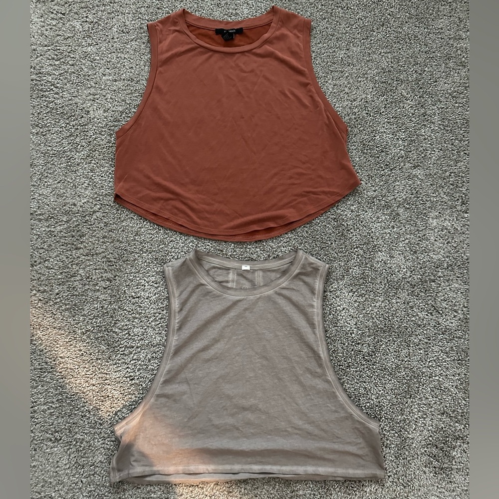 Sleeveless Sports Crop Tops - Rust and Taupe